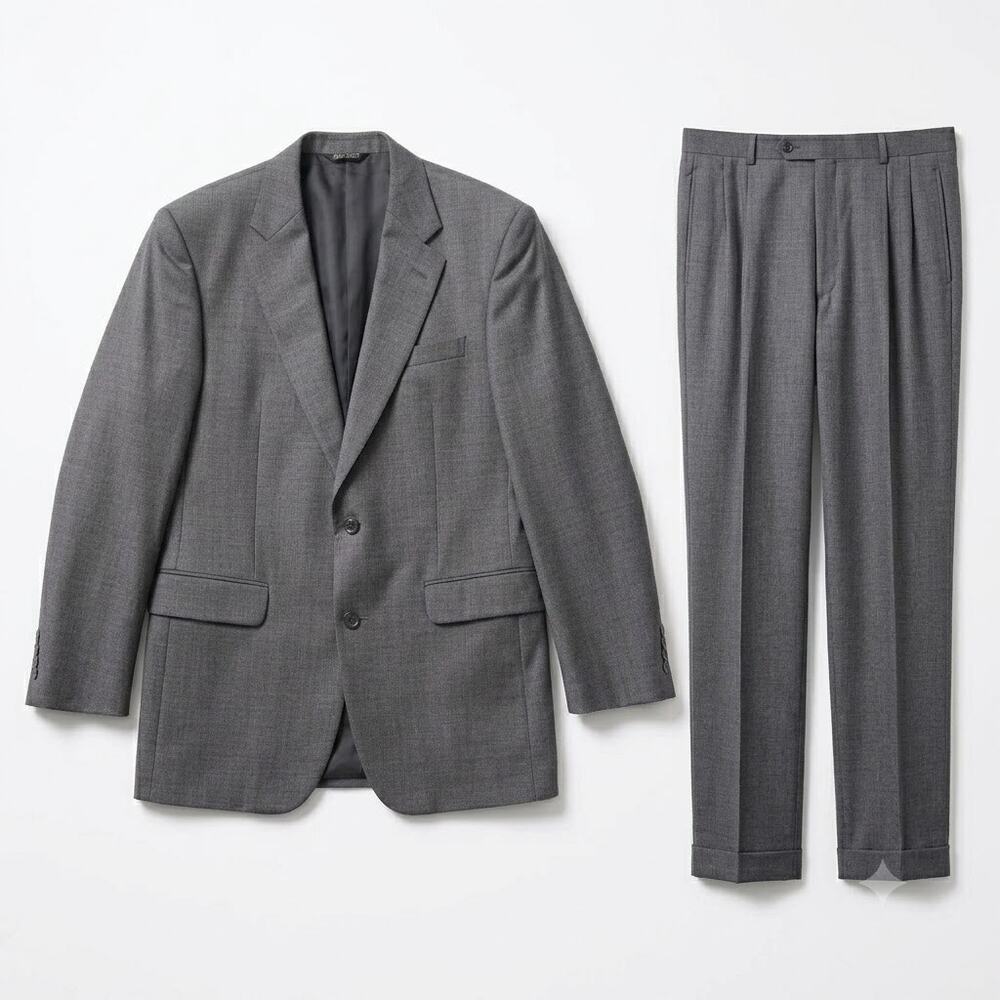 Jos A Bank Wool Nailhead Suit Gray Mens Two Button 41L Jacket 35L Pleated Pants